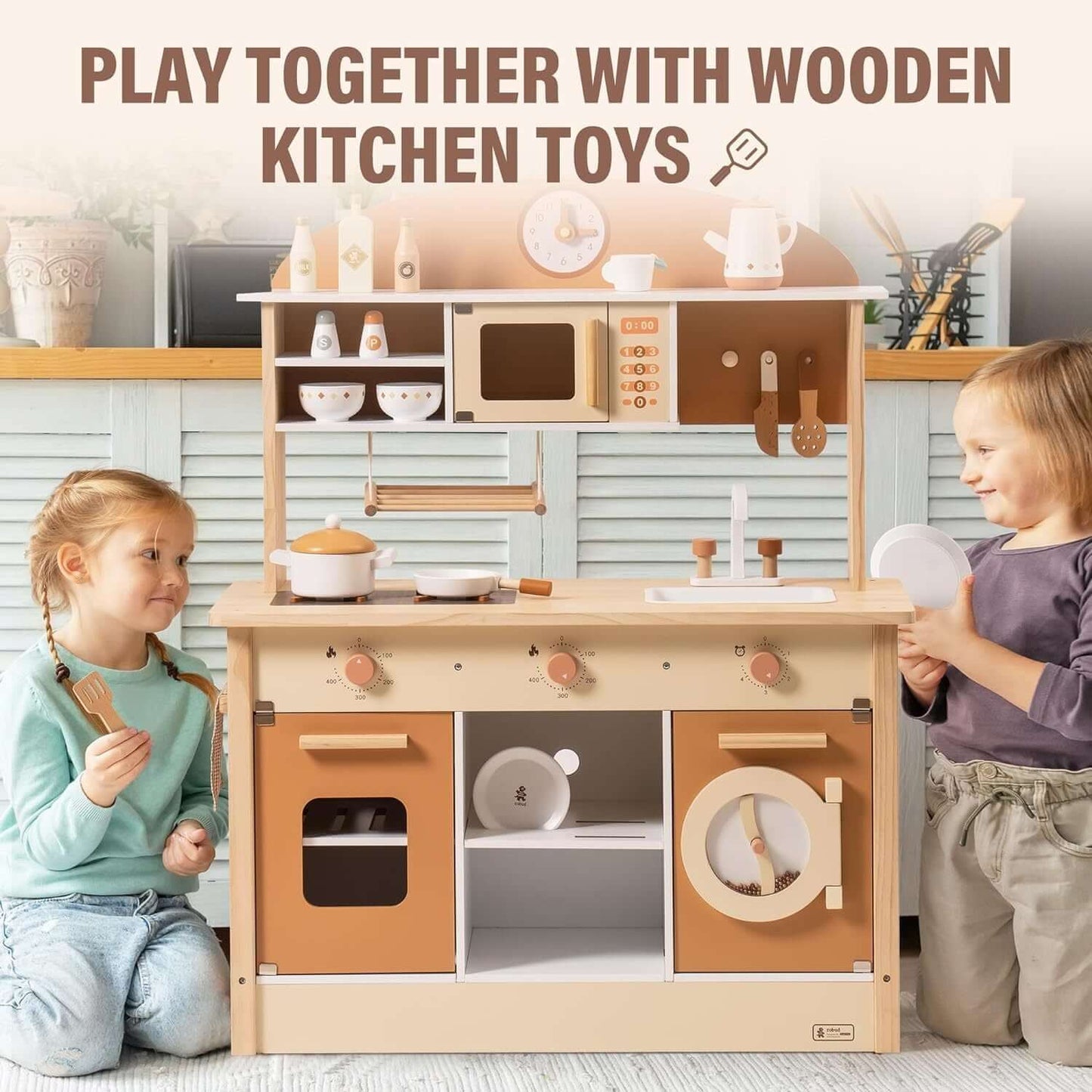 New Large Wooden Kitchen Playset With Accessories