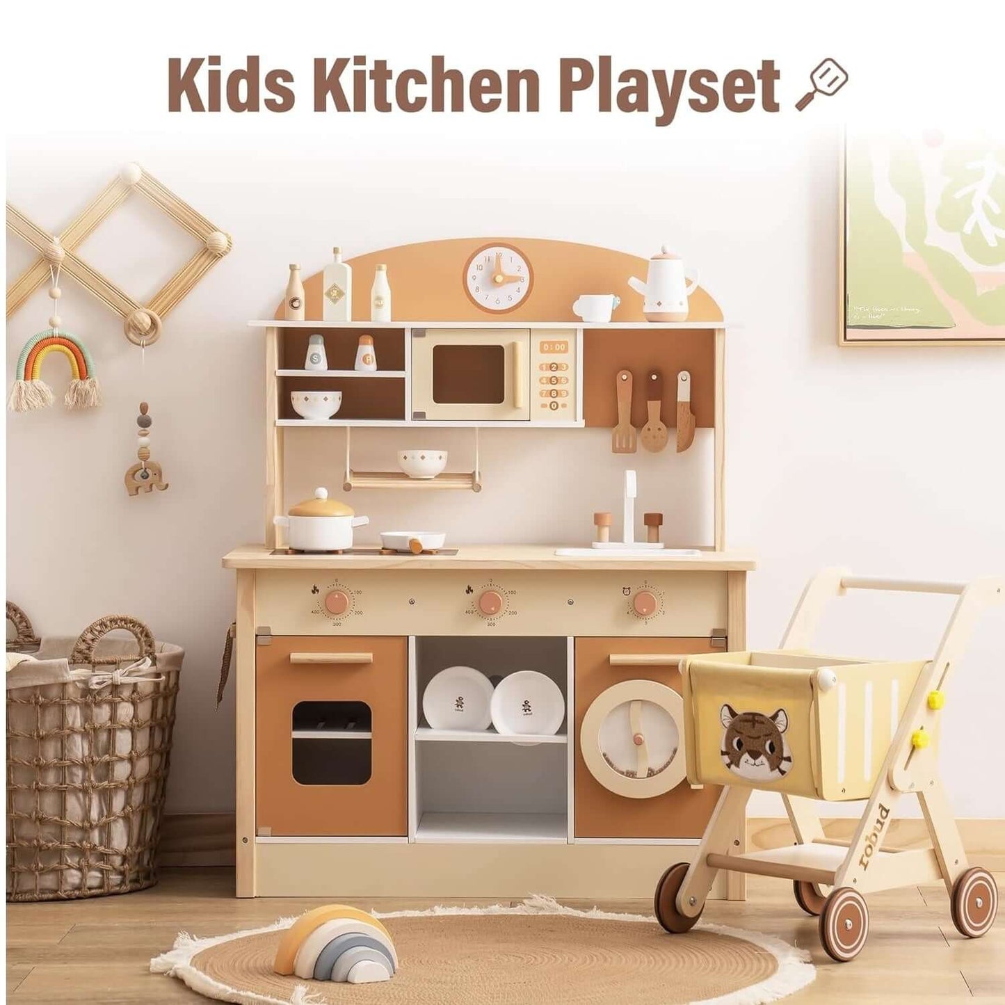 New Large Wooden Kitchen Playset With Accessories