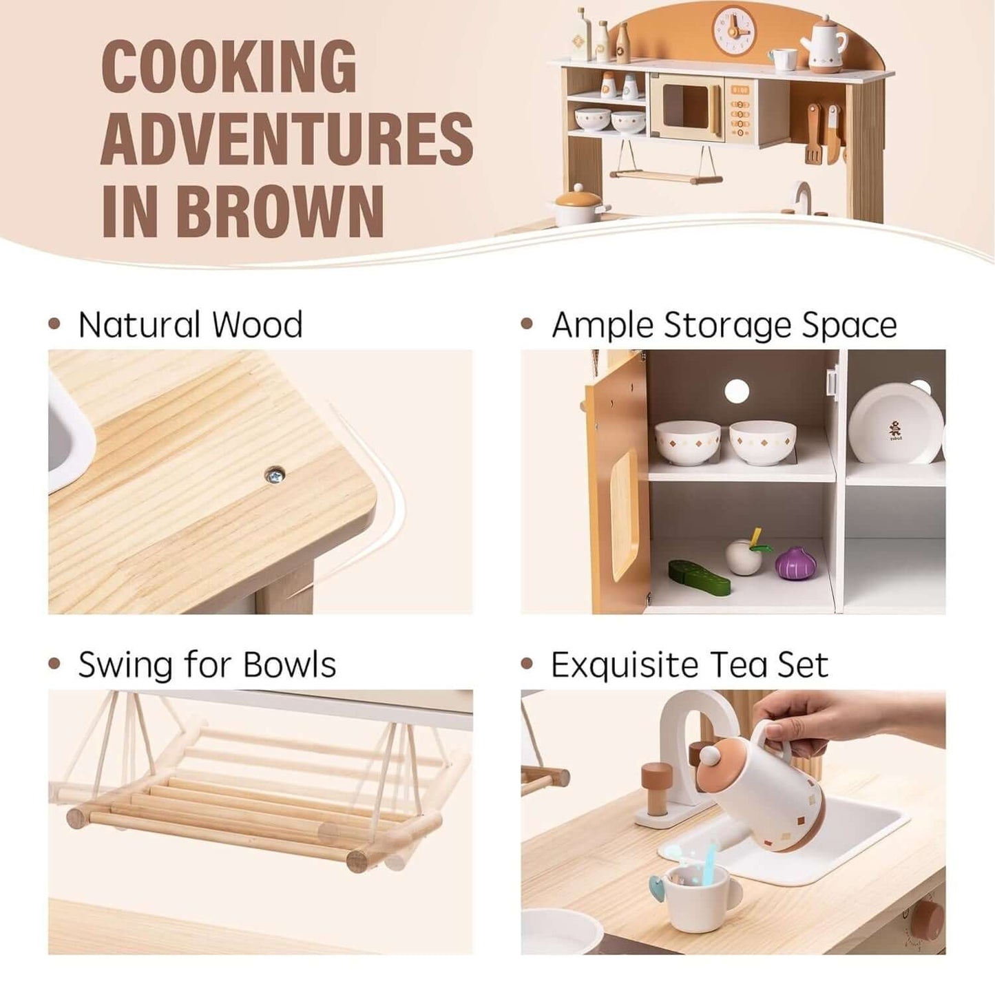 New Large Wooden Kitchen Playset With Accessories